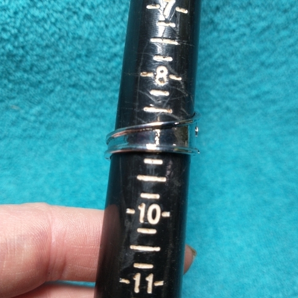 Silvertone blue black stone adjustable ring spoon design - Picture 2 of 5